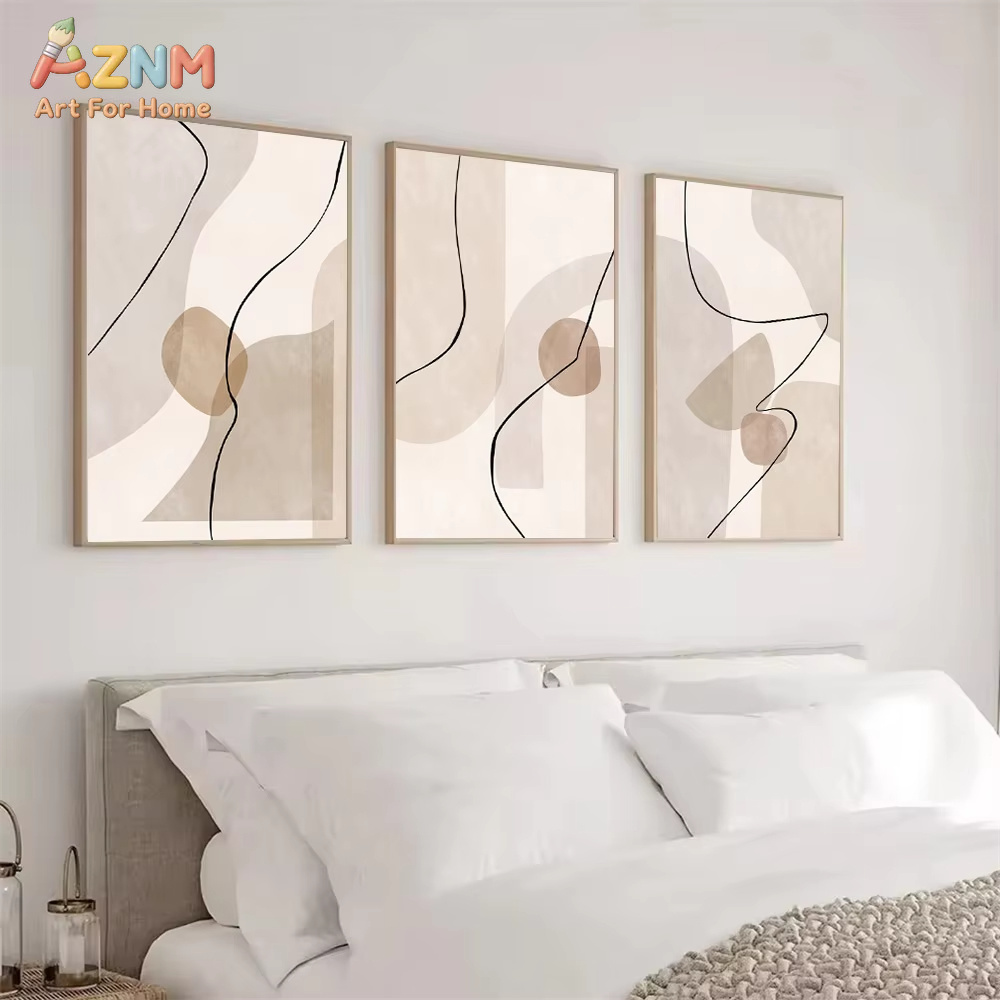 Interior Design Home Decor - Abstrakcyjne Beżowe Geometryczne Linie Obraz na