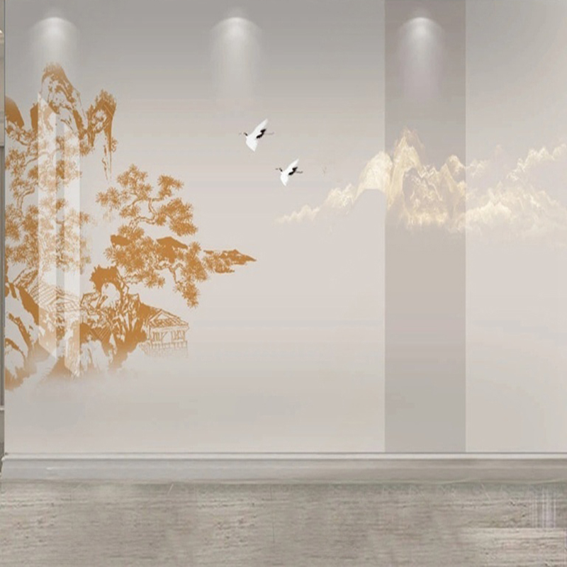 Interior Design Landscape - Elegancka chińska ręcznie malowana fototapeta z