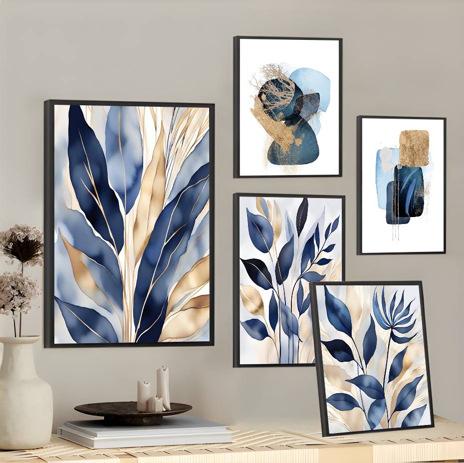 Interior Design Landscape - Luksusowy plakat z motywem niebieskich liści,